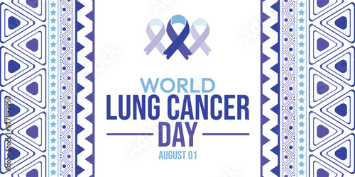 World Lung Cancer Day is observed every year on August 1. Purple and Blue color World Lung Cancer Day with ribbon style. World Lung Cancer Day wallpaper, background, banner, cards. Vector EPS 10.