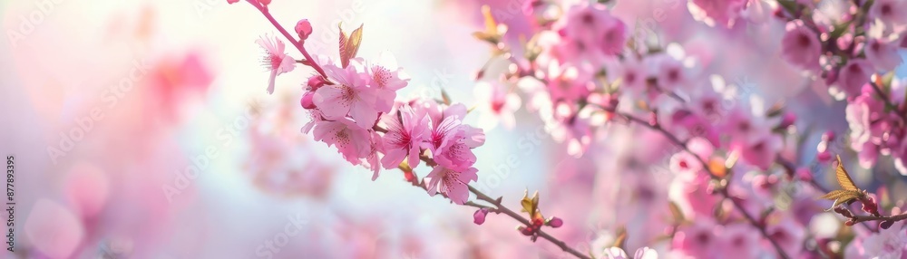 Beautiful cherry blossom branches with soft pink flowers in full bloom, bathed in gentle sunlight, symbolizing the essence of springtime beauty. Beautiful cherry blossom branches with soft pink flowers in full bloom, bathed in gentle sunlight, symbolizing the essence of springtime beauty.