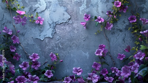 Background of wall with purple flowers