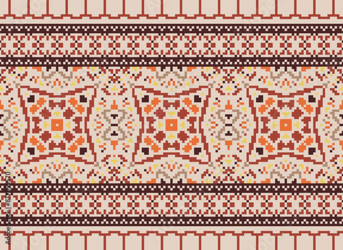 Nature vintages cross stitch traditional ethnic pattern paisley flower Ikat background abstract Aztec African Indonesian Indian seamless pattern for fabric print cloth dress carpet curtains and sarong