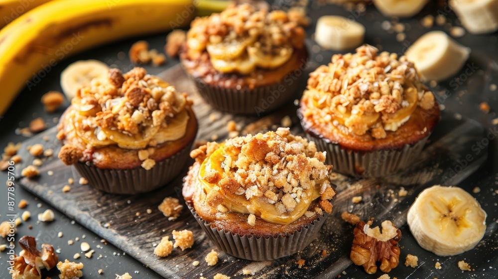 Baked banana treats with crumbly top Baked banana treats with crumbly top