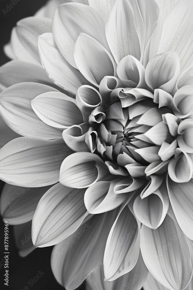 Black and white photography of dahlia, floral pattern, close up Black and white photography of dahlia, floral pattern, close up
