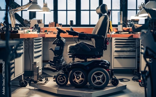 Modern Powered Wheelchair in Workshop Setting