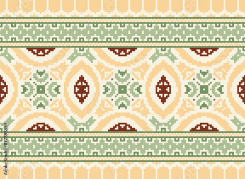 Nature vintages cross stitch traditional ethnic pattern paisley flower Ikat background abstract Aztec African Indonesian Indian seamless pattern for fabric print cloth dress carpet curtains and sarong
