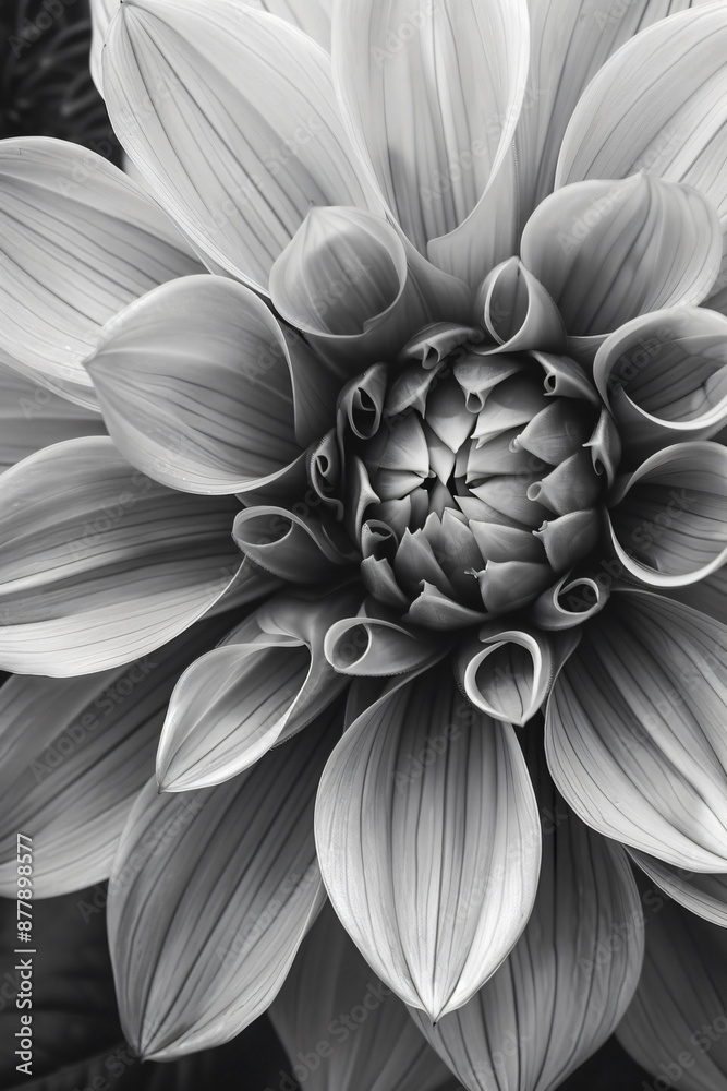 Black and white photography of dahlia, floral pattern, close up Black and white photography of dahlia, floral pattern, close up