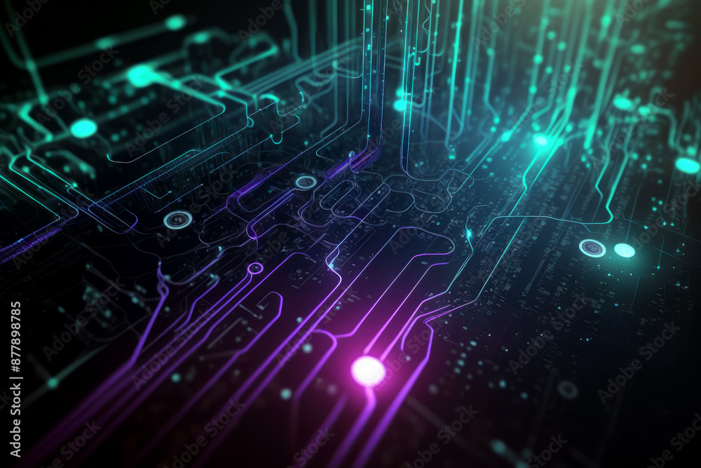 Futuristic Neon Circuit Board Close-Up Futuristic Neon Circuit Board Close-Up