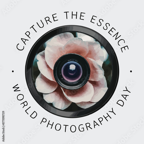 World Photography Day Vector T-shirt design, DSLR Camera with lettering Capture The Essence
