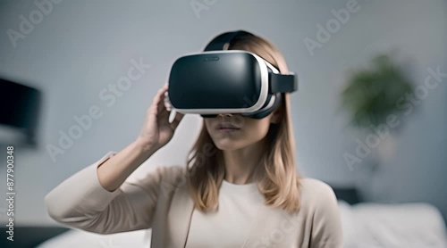 A girl using virtual reality glasses photo