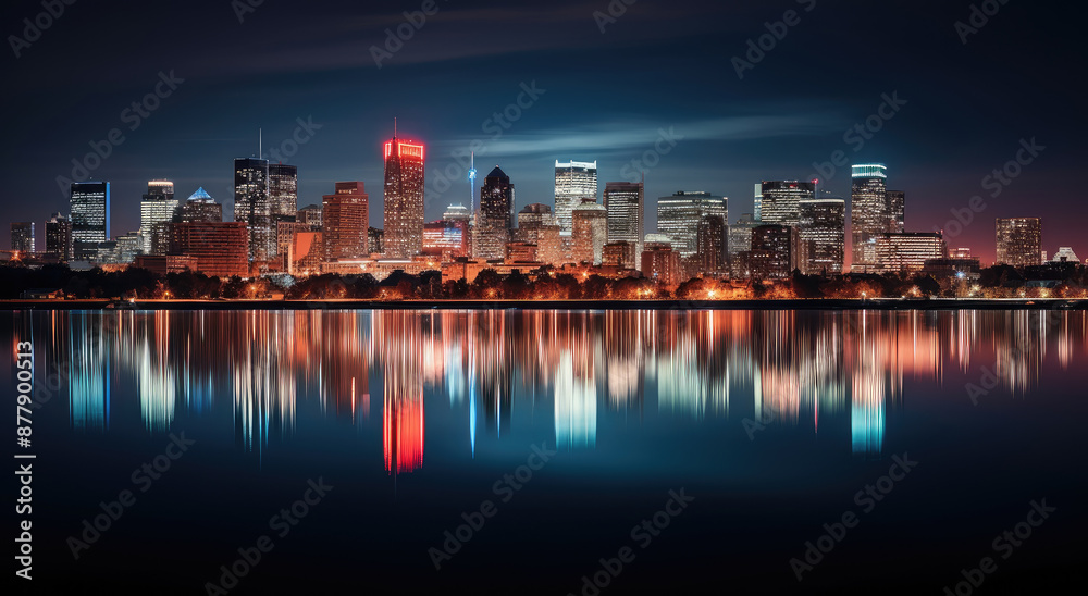 Fototapeta premium City Lights and Reflections at Night