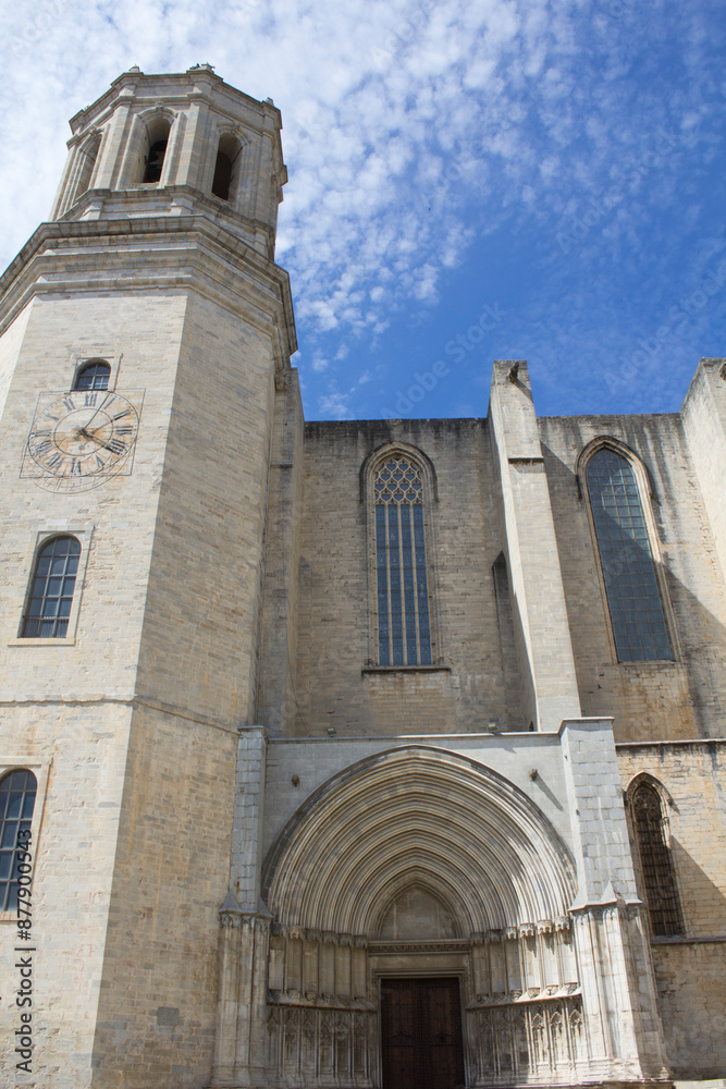 Fototapeta premium View of the cathedral with clock face. Close-up. Gerona. Spain.