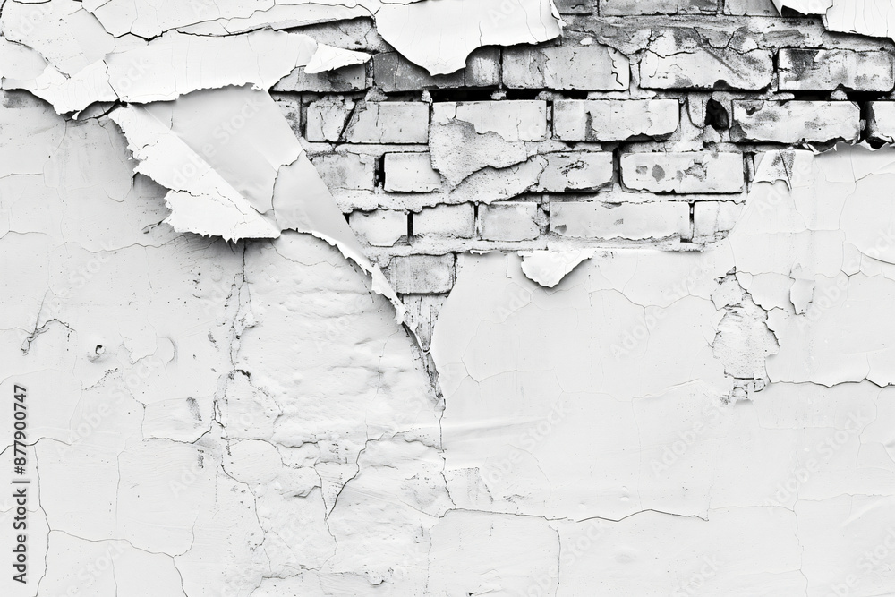 Black and white background of old brick wall with cracks, torn paper ...