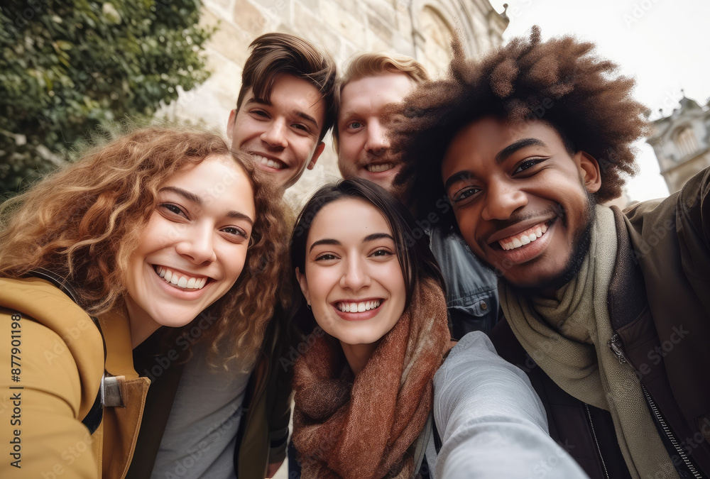 Obraz premium Happy Friends Taking Selfie Outdoors