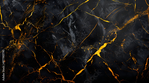 Sophisticated black marble with bold yellow veins, enhancing visual designs