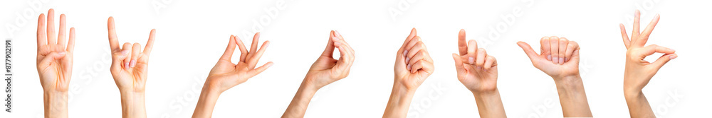 Set of woman hands showing different gestures, pointing and showing signs Set of woman hands showing different gestures, pointing and showing signs