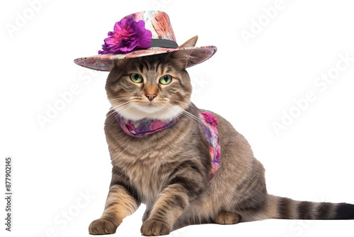 Fashionable full-body cat wearing sunglasses and stylish outfit with transparent background, PNG format for creative and fun design projects photo