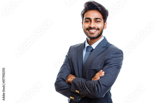 Confident Young Businessman in Black Suit Smiling with Arms Crossed transparent background