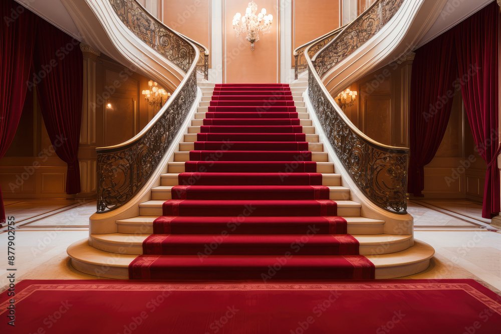 Obraz premium Majestic Red Carpet Staircase in Opulent Setting