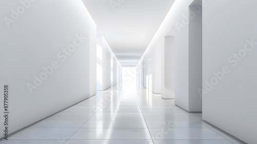 futuristic white corridor with light illuminated arched entrance,mock-up space in a white gallery interior background,generative ai