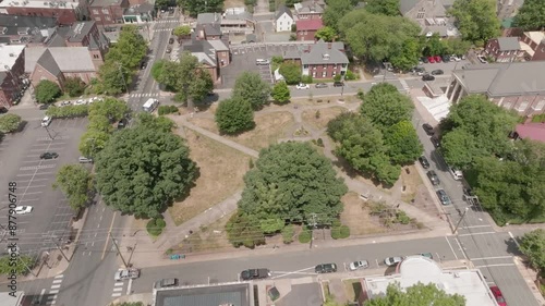 Emancipation Park, formerly Lee Park, in Charlottesville, Virginia with drone video moving forward and tilting down. photo