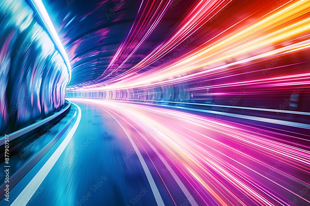 Dynamic abstract background with long neon lines glowing trails in a tunnel. Glowing abstract circular tunnel with speeding lines of light movement. Illustration for cover, brochure or presentation. Dynamic abstract background with long neon lines glowing trails in a tunnel. Glowing abstract circular tunnel with speeding lines of light movement. Illustration for cover, brochure or presentation.
