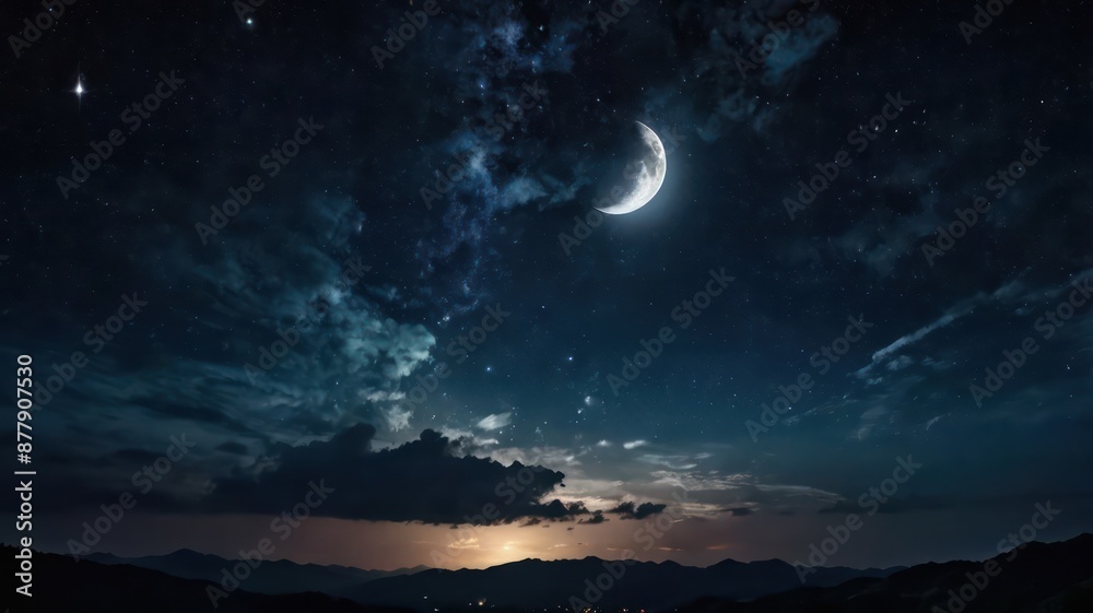 Fototapeta premium night sky with moon and stars 