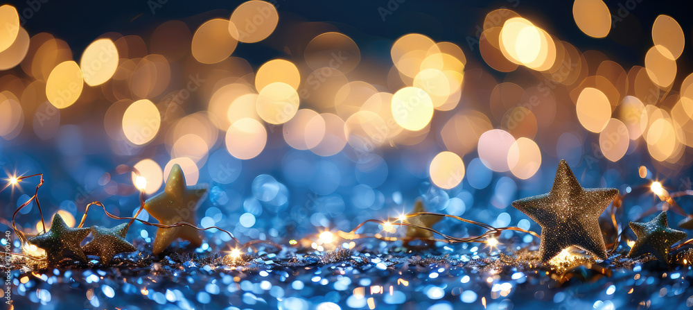 Magical Twinkle Lights and Golden Stars Background Magical Twinkle Lights and Golden Stars Background