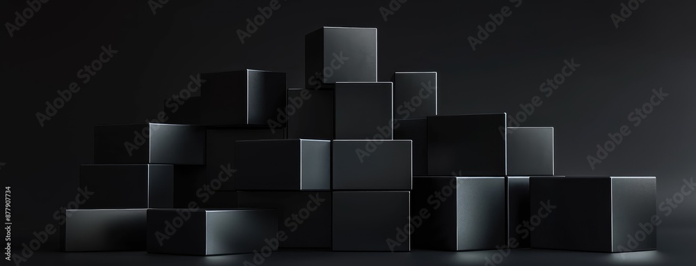 Abstract Black Boxes Piled in Mysterious Darkness Abstract Black Boxes Piled in Mysterious Darkness