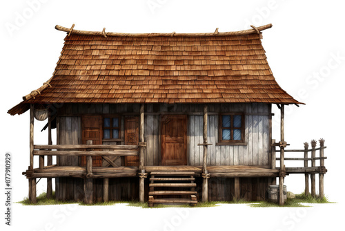 Wooden house illustration in PNG style with transparent background, ideal for digital design projects and architectural visualizations
