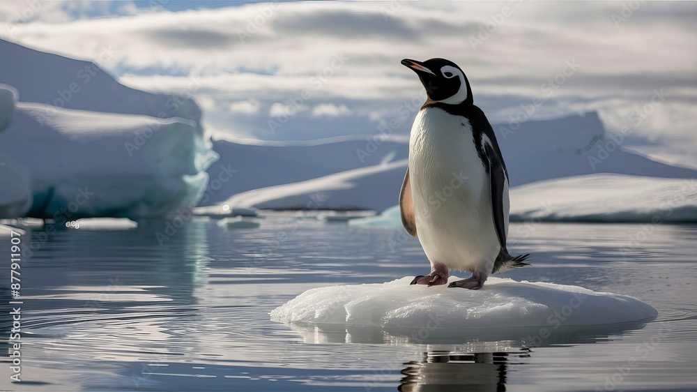 Obraz premium Penguin standing on floating ice in the North Pole