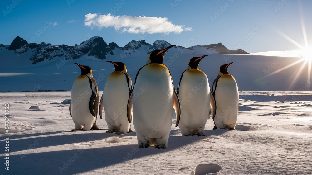 Obraz premium The penguins line up in a boy band style.