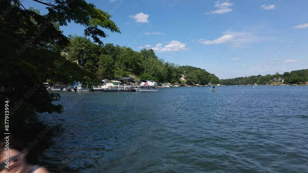 Aerial Shot Passing Women Paddle Boarding on Lake Aerial Shot Passing Women Paddle Boarding on Lake
