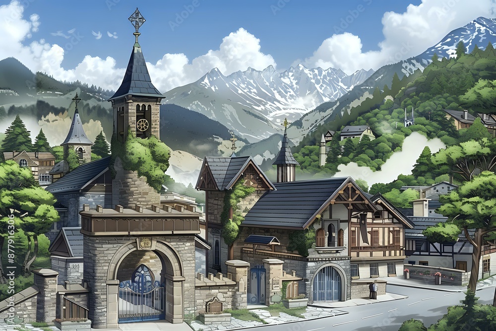 Detailed Rendering of Sant Joan de Caselles Church with Snowfall Detailed Rendering of Sant Joan de Caselles Church with Snowfall