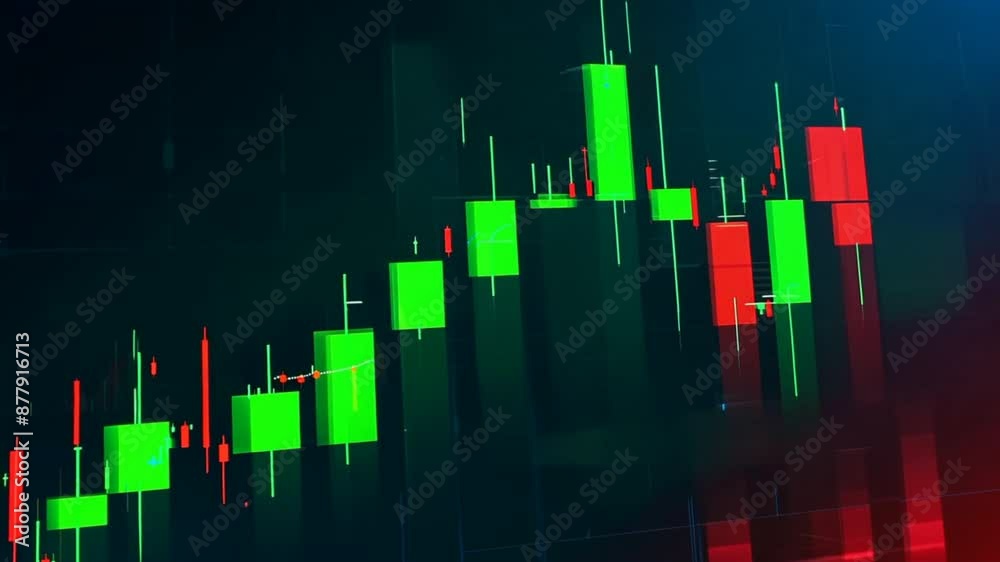 candlestick stock market chart uptrend line presentation with green and red color palette.generative ai