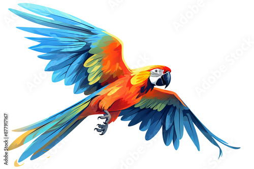 Colorful macaw bird in PNG style with transparent background, ideal for design projects, nature illustrations, and tropical themed graphics