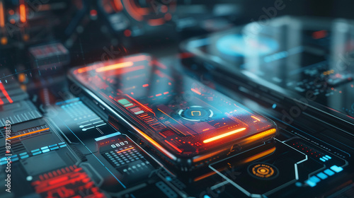 A futuristic smartphone with a holographic display in use