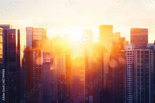 Sunset Backlight Shining Through CBD Skyscrapers © song
