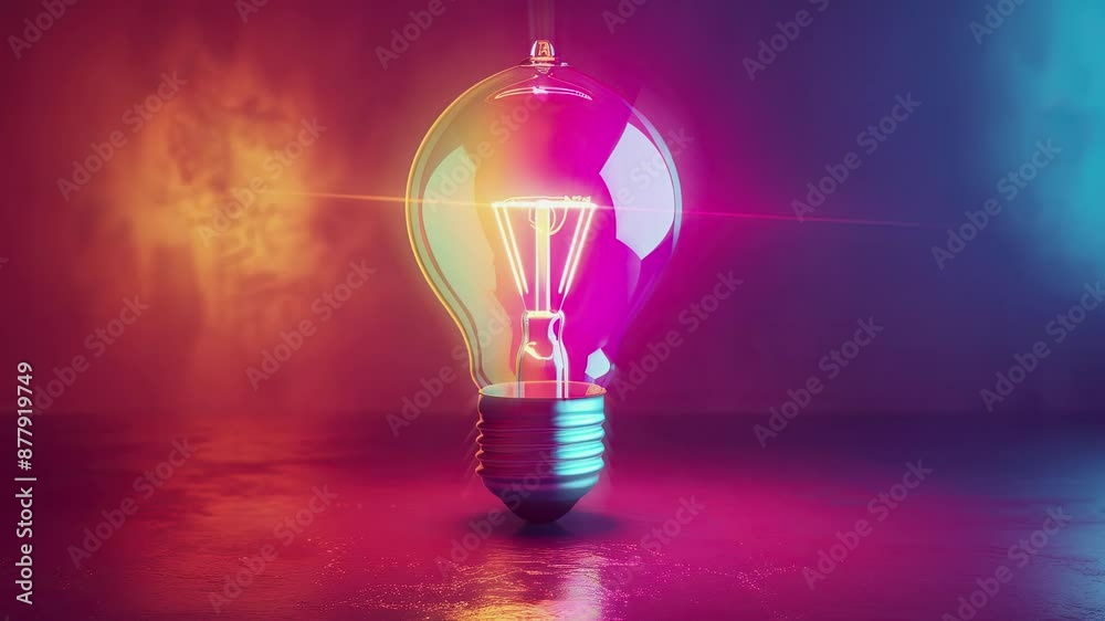a colorful glowing idea bulb lamp, visualization of brainstorming and creative thinking, smooth looping time lapse video animation background a colorful glowing idea bulb lamp, visualization of brainstorming and creative thinking, smooth looping time lapse video animation background