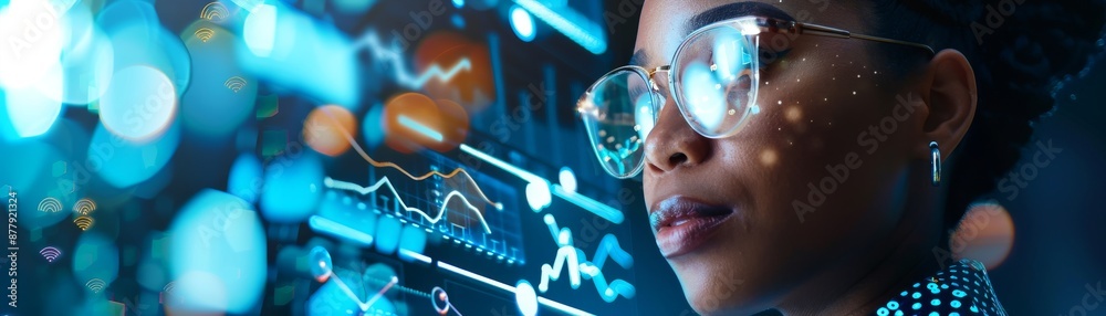 Woman Looking at Futuristic Technology Interface
