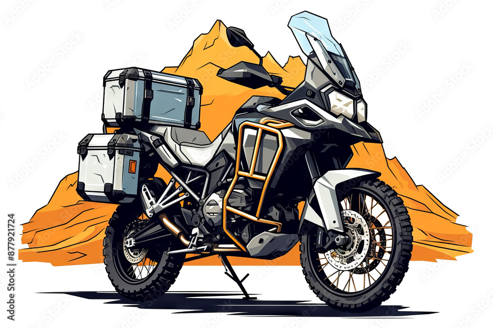 Motorcycle on white adventure motorcycle for travel and exploration, PNG style with transparent background Motorcycle on white adventure motorcycle for travel and exploration, PNG style with transparent background
