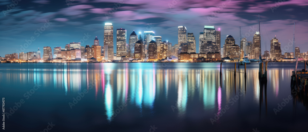 Fototapeta premium Majestic Urban Skyline at Twilight Panorama