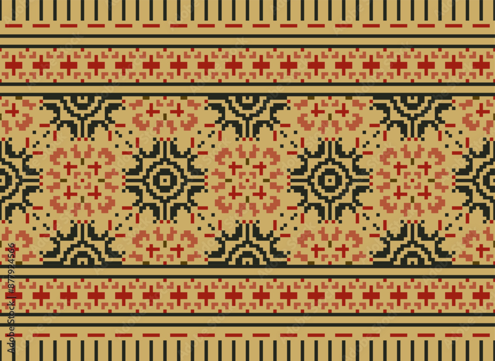 Fototapeta premium Wzór plemienny w paski bez szwu. Azteckie geometryczne czarno-białe tło. Może być stosowany w projektowaniu tkanin na ubrania, akcesoria, papier dekoracyjny, opakowania,