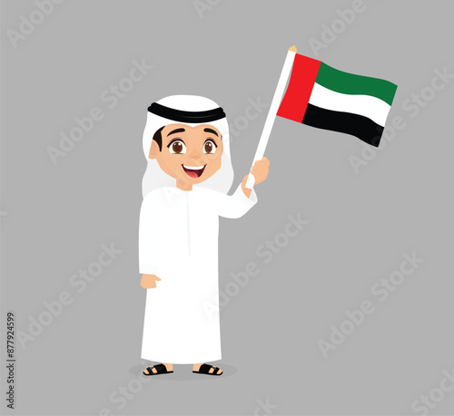 UAE boy holding flag of united Arab emirates