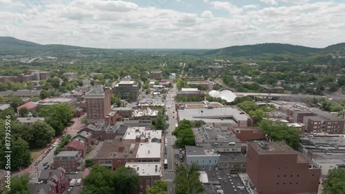 Downtown Charlottesville, Virginia skyline with drone video moving sideways. photo