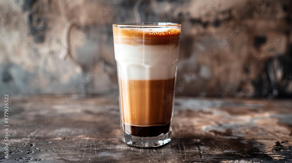 Caffe latte coffee layered with milk in a high drinking glass Caffe latte coffee layered with milk in a high drinking glass