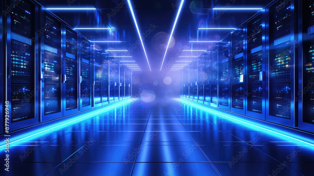 Obraz premium Futuristic Data Center Hallway Illumination