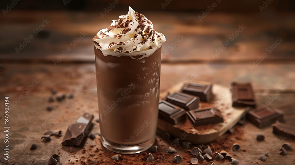 Chocolate milk and whipped cream on table Chocolate milk and whipped cream on table