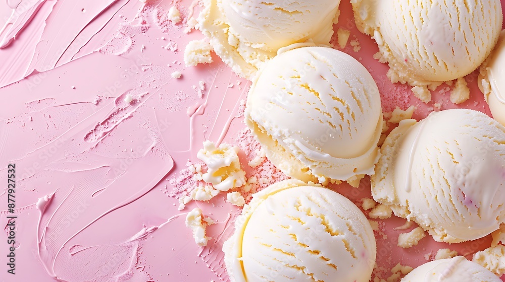 Closeup vanilla ice creams on pink background Closeup vanilla ice creams on pink background