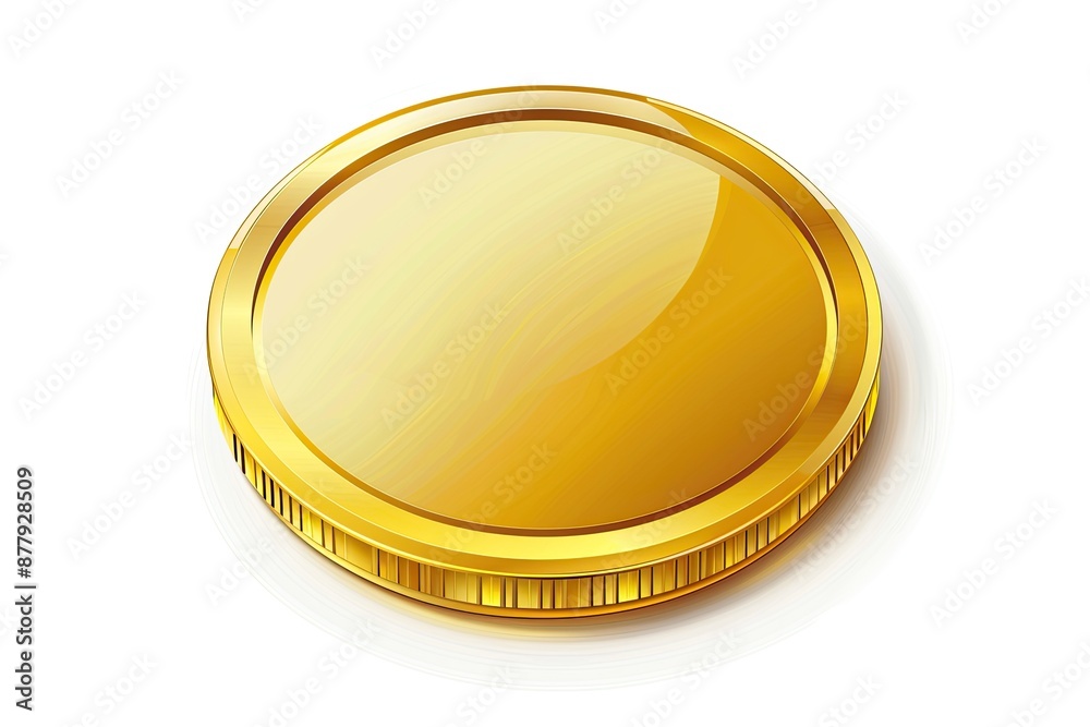 Detailed illustration of a shiny gold coin with a smooth surface and beveled edges Detailed illustration of a shiny gold coin with a smooth surface and beveled edges