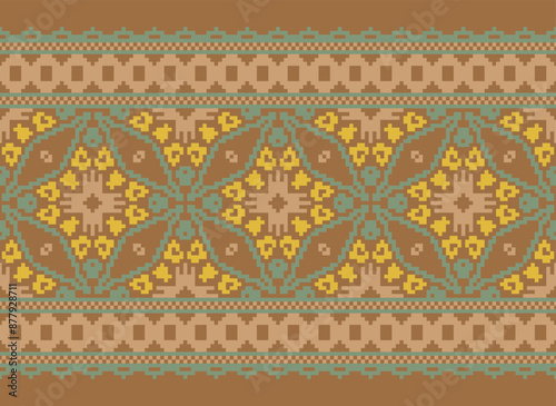 Fototapeta Naklejka Na Ścianę i Meble -  Motif ethnic handmade beautiful Ikat art.Ikat ethnic tribal, boho colors seamless wallpaper. Ethnic Ikat abstract background art.