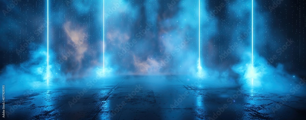 Fototapeta premium Futuristic Scenery with Blue Neon Lights